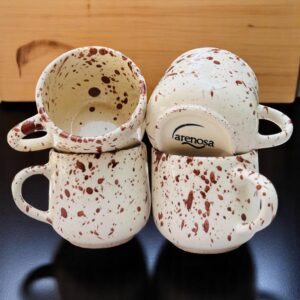 Set de 4 Tazas de Cerámica de 12 oz – Decorado Salpicado Café – Diseño Artesanal Hecho a Mano – Estilo Natural para Café, Té o Chocolate