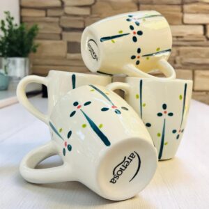 Set de 4 Tazas de Cerámica de 500 ml – Diseño Floral Coordinado – Juego Elegante para Café, Té o Chocolate