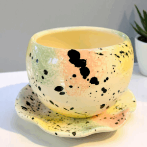 Maceta Decorativa Mediana de Cerámica Multicolor con Plato – Diseño Moderno y Sofisticado – Perfecta para Suculentas y Plantas – 11 x 10 cm – Para transformar tus espacios