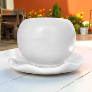 Maceta Esférica de Gres con Plato – 10×9 cm – Blanco Mate – Cerámica Decorativa para Plantas Pequeñas – Estilo Minimalista y Natural