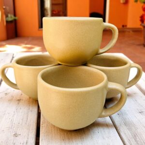 Set de 4 Tazas de Gres de 14 oz – Cerámica Artesanal en Color Avellana – Diseño Café/Marrón con Acabado Natural – Apta para Café, Té o Chocolate