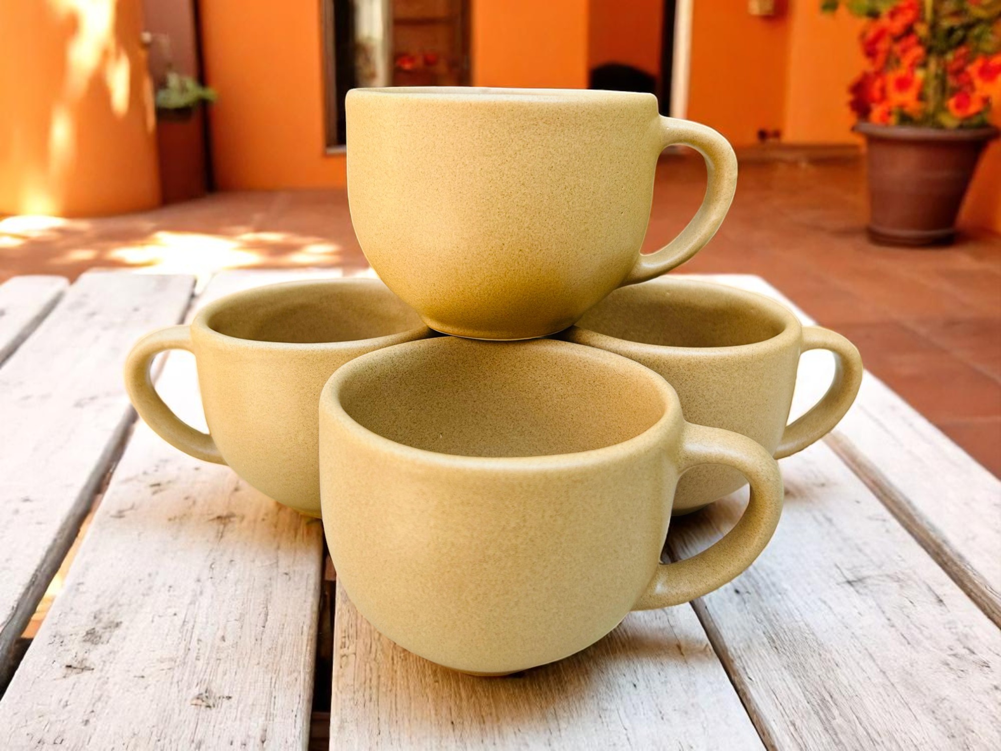 Set de 4 Tazas de Gres de 14 oz – Cerámica Artesanal en Color Avellana – Diseño Café/Marrón con Acabado Natural – Apta para Café, Té o Chocolate