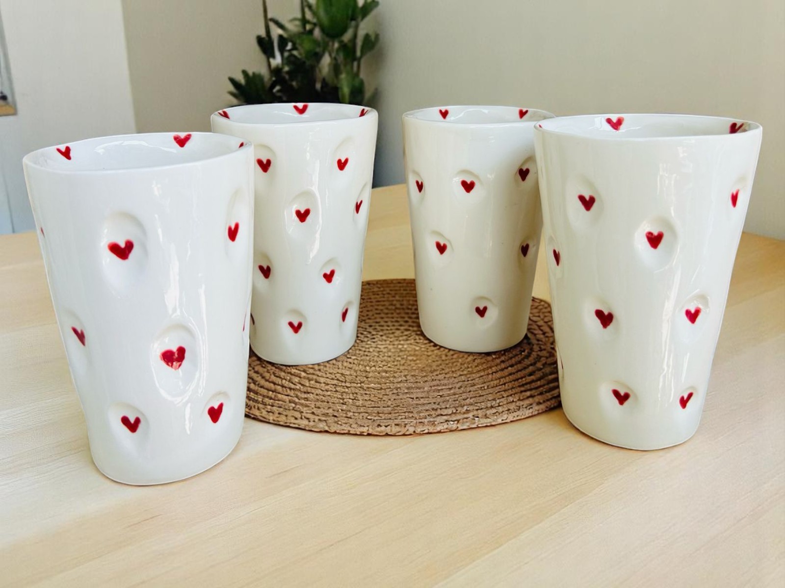 Set de 4 Vasos con Corazones